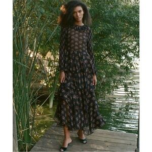 Doen 100-% silk Ruffle Floral Long Tiered dress NEW NWT
